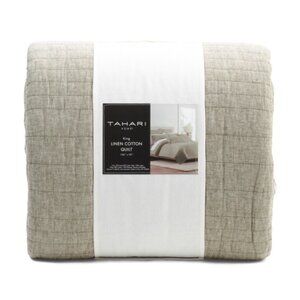 TAHARI HOME Army Green Linen And Cotton Blend Quilt